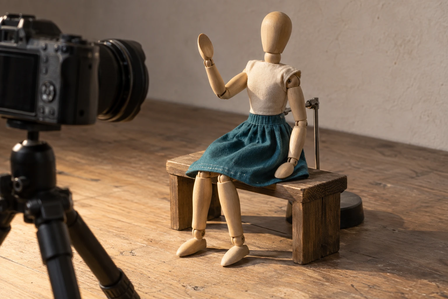 Animar una mu&ntilde;eca sentada: apoyos y vestuario entre fotogramas